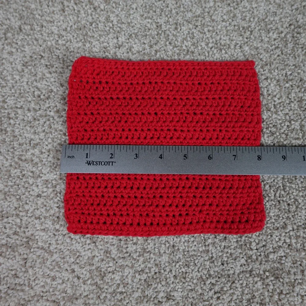 Handmade Crochet Washcloth Red Cotton Textured Dishcloth Square 8x7.5